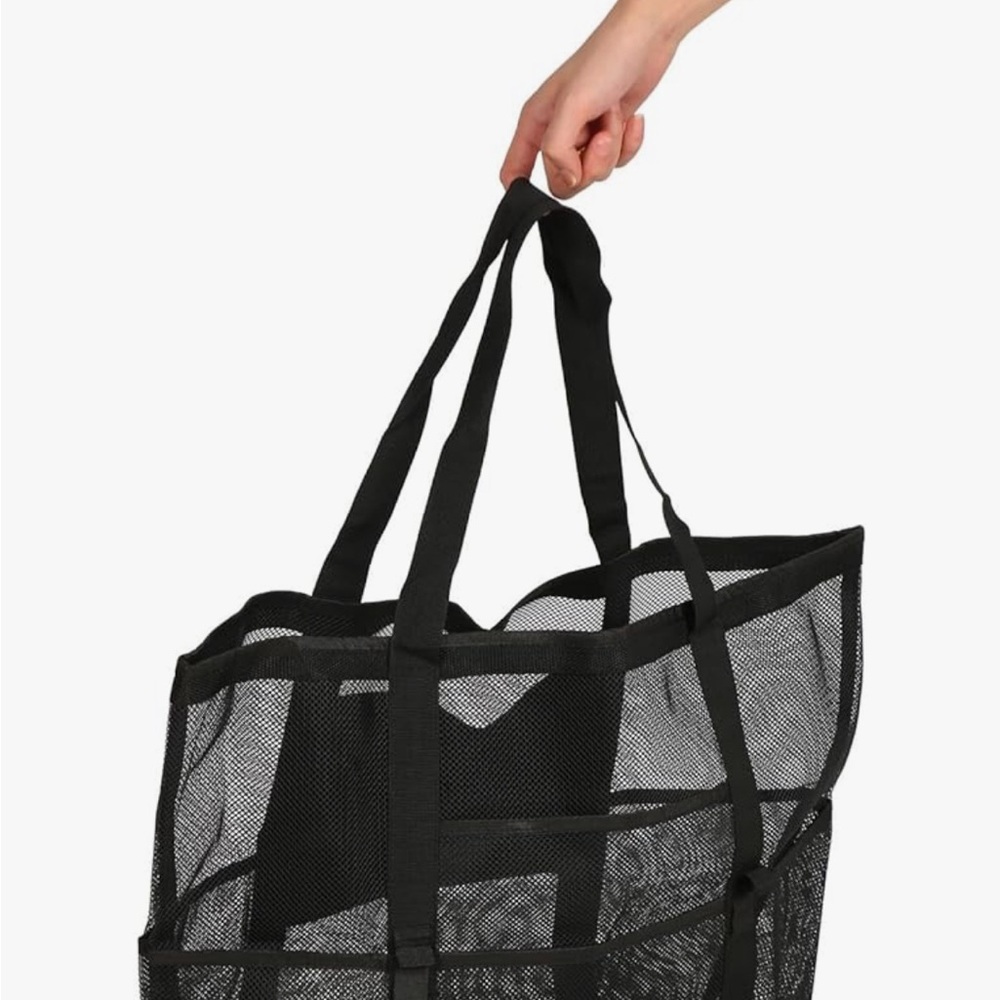 Extra Large Beach Bag 40L with 8 Pockets, Lightweight, Black
